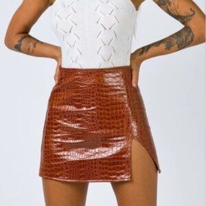 Princess Polly Motel The Wren Mini Skirt, Brown Crocodile, size S nwot